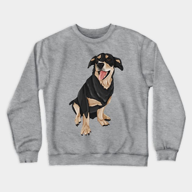 Brown and Black Dog Sitting Mouth Open Crewneck Sweatshirt by themarementality